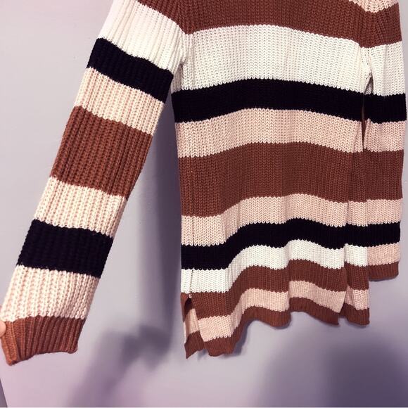 Love by Chelsy Striped Long Open Front Knit Cardigan Side Slits Size Large - Picture 3 of 6